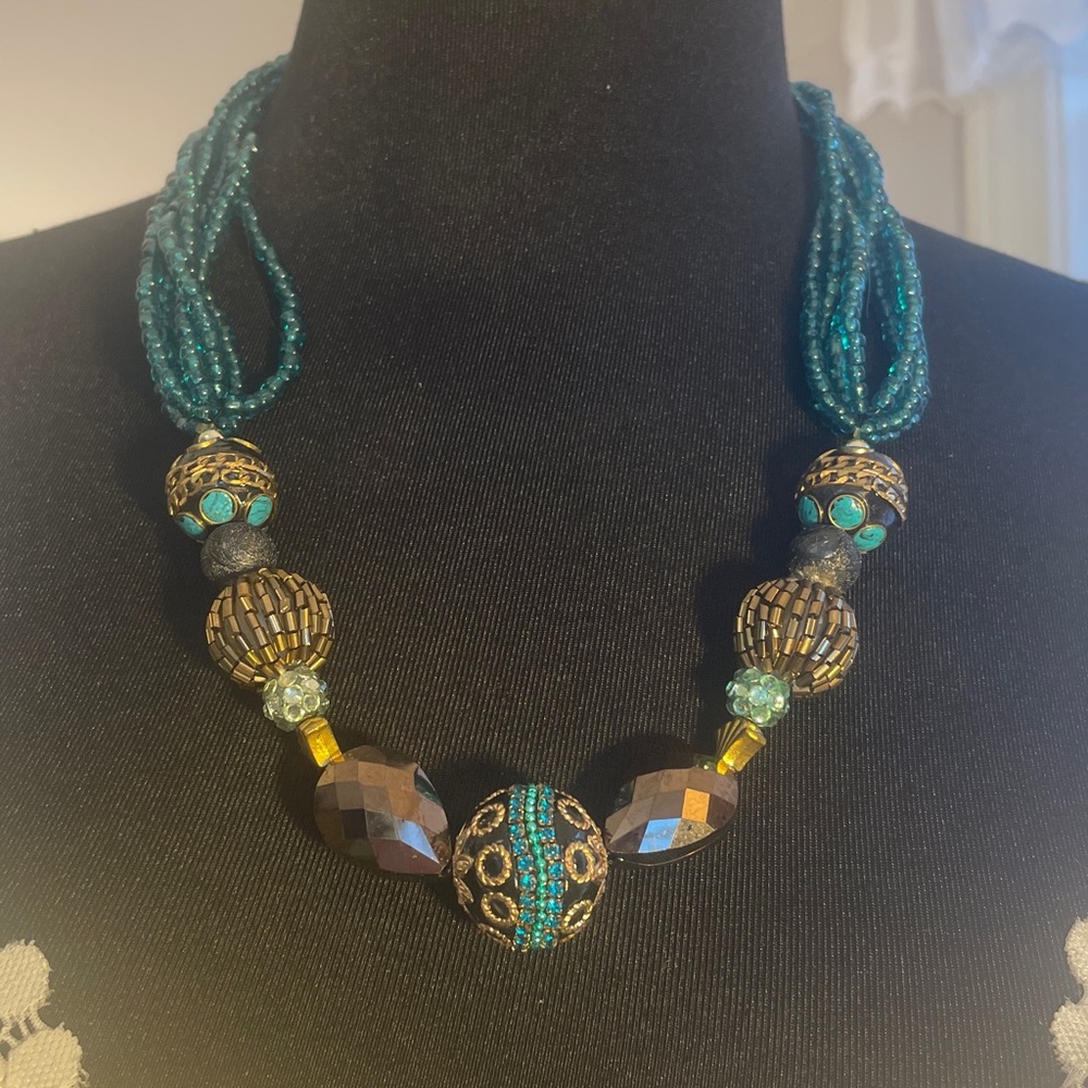 Chic Multi-Strand Teal and brown Beaded Necklace